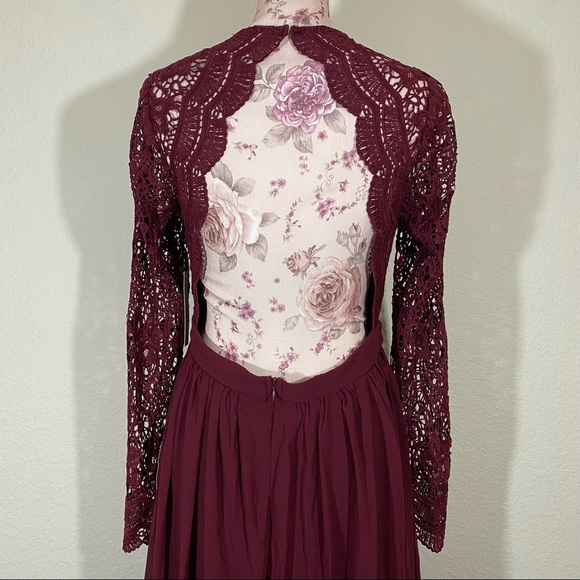 Lulus Awaken My Love Burgundy Lulu's Awaken My Love Burgundy Long Sleeve  Lace Maxi Dress Sz